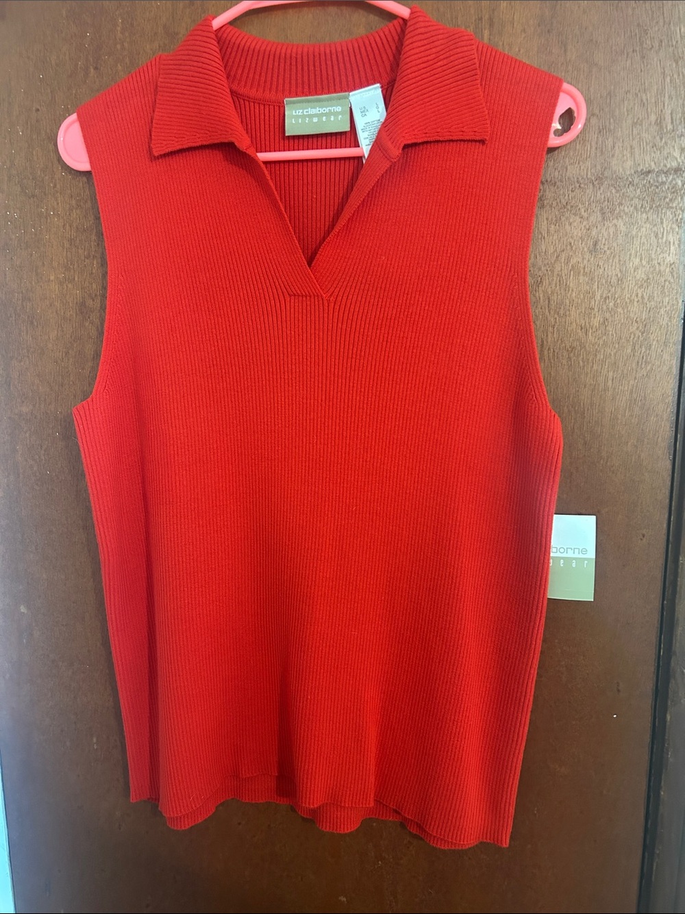 Liz Claiborne Bright Red Ribbed Sleeveless Polo Tank
